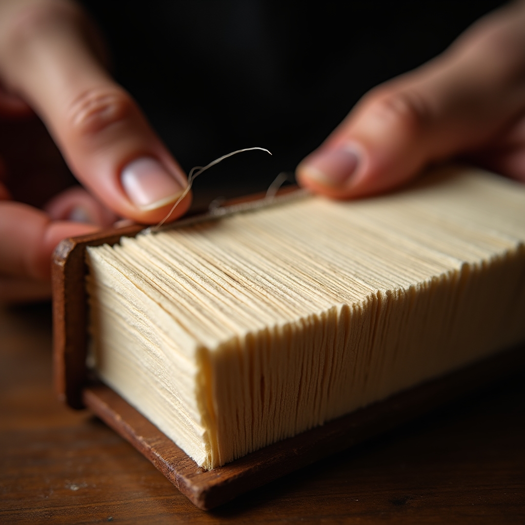 Ручное сшивание книжного блока льняной нитью